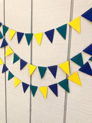 UNCW Game Day Decor, College Tailgate Garland, Navy Teal Yellow Triangle Bunting, Homecoming Decoration