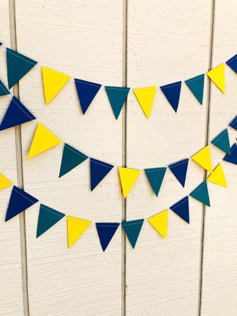 UNCW Game Day Decor, College Tailgate Garland, Navy Teal Yellow Triangle Bunting, Homecoming Decoration