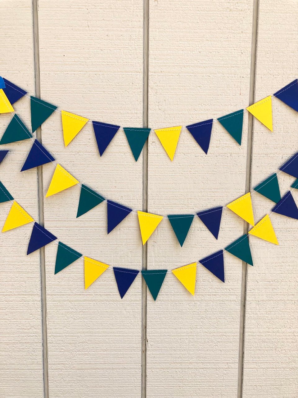 UNCW Game Day Decor, College Tailgate Garland, Navy Teal Yellow Triangle Bunting, Homecoming Decoration