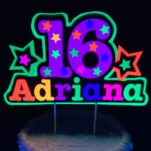 Personalized Neon Glow Party Cake Topper