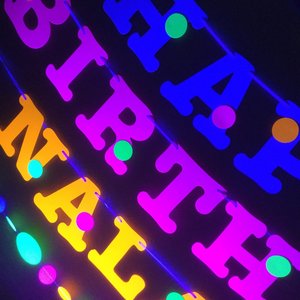 Glow Party Birthday Banner, Neon fluorescent birthday banner with garlands, UV Reflective Birthday Banner, Glow Party Decor