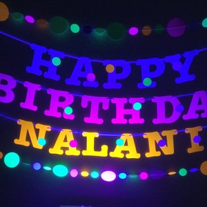 Glow Party Birthday Banner, Neon fluorescent birthday banner with garlands, UV Reflective Birthday Banner, Glow Party Decor