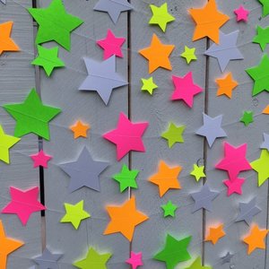 Glow Party Neon Star Garlands, Glowing Stars, Star Decoration for Glow in the Dark Party, Sweet 16 Glow Party Decor