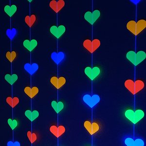 Glow Party Decoration, Neon Heart Garland, 80s Party Decor, Fluorescent Hearts, UV Reflective Hearts, Sweet 16 Glow Party, Neon Dance Party