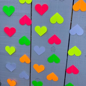 Glow Party Decoration, Neon Heart Garland, 80s Party Decor, Fluorescent Hearts, UV Reflective Hearts, Sweet 16 Glow Party, Neon Dance Party