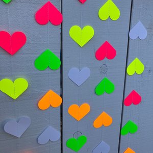 Glow Party Decoration, Neon Heart Garland, 80s Party Decor, Fluorescent Hearts, UV Reflective Hearts, Sweet 16 Glow Party, Neon Dance Party