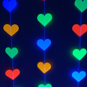 Glow Party Decoration, Neon Heart Garland, 80s Party Decor, Fluorescent Hearts, UV Reflective Hearts, Sweet 16 Glow Party, Neon Dance Party