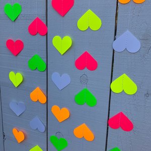 Glow Party Decoration, Neon Heart Garland, 80s Party Decor, Fluorescent Hearts, UV Reflective Hearts, Sweet 16 Glow Party, Neon Dance Party