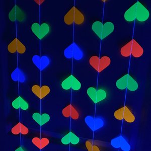 Glow Party Decoration, Neon Heart Garland, 80s Party Decor, Fluorescent Hearts, UV Reflective Hearts, Sweet 16 Glow Party, Neon Dance Party