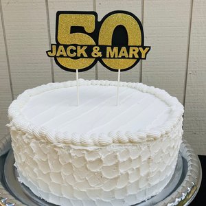 Personalized gold glitter 50th anniversary cake topper, custom name, elegant number 50 decoration, gold wedding celebration decor