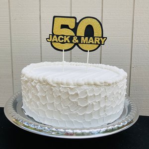 Personalized gold glitter 50th anniversary cake topper, custom name, elegant number 50 decoration, gold wedding celebration decor