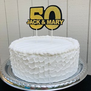 Personalized gold glitter 50th anniversary cake topper, custom name, elegant number 50 decoration, gold wedding celebration decor
