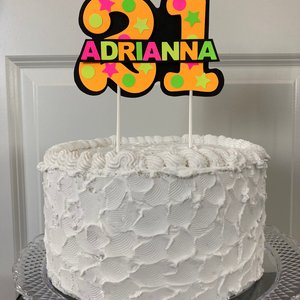Glow Party Cake Topper, Neon Orange Cake Topper, Birthday Cake Decor, Personalized Topper, Name Topper, Age Topper, Glow Party Decorations