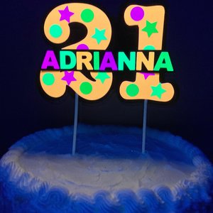 Glow Party Cake Topper, Neon Orange Cake Topper, Birthday Cake Decor, Personalized Topper, Name Topper, Age Topper, Glow Party Decorations