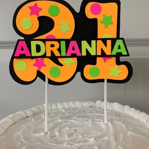 Glow Party Cake Topper, Neon Orange Cake Topper, Birthday Cake Decor, Personalized Topper, Name Topper, Age Topper, Glow Party Decorations
