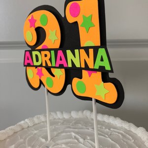 Glow Party Cake Topper, Neon Orange Cake Topper, Birthday Cake Decor, Personalized Topper, Name Topper, Age Topper, Glow Party Decorations