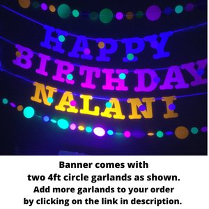 Glow Party Birthday Banner, Neon fluorescent birthday banner with garlands, UV Reflective Birthday Banner, Glow Party Decor
