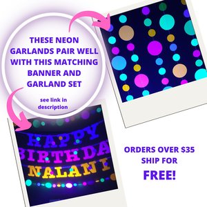 Glow Party Garland, Neon Party Decoration, 80s Party Decor, Glow Party Hanging Decor, Skate Party Decor, Glow Party Polka Dot Garland