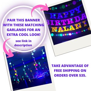Glow Party Birthday Banner, Neon fluorescent birthday banner with garlands, UV Reflective Birthday Banner, Glow Party Decor