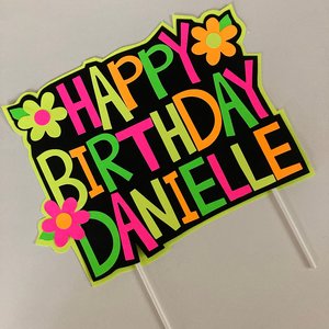 Neon Cake Topper, Girl Glow Party, Retro Birthday Cake, Glow Party Supplies, Personalized Cake Topper, 80s Birthday, Flower Cake Decor