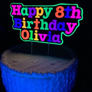 Bright Neon Personalized Glow Birthday Party Cake Topper, Customized Black Light Party Centerpiece, Cake Ornament Decoration, Happy Birthday