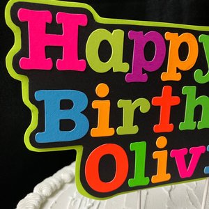 Bright Neon Personalized Glow Birthday Party Cake Topper, Customized Black Light Party Centerpiece, Cake Ornament Decoration, Happy Birthday