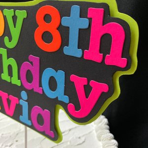 Bright Neon Personalized Glow Birthday Party Cake Topper, Customized Black Light Party Centerpiece, Cake Ornament Decoration, Happy Birthday