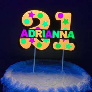 Glow Party Cake Topper, Neon Orange Cake Topper, Birthday Cake Decor, Personalized Topper, Name Topper, Age Topper, Glow Party Decorations