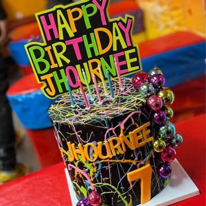 Retro Font Happy Birthday Neon Name Cake Topper