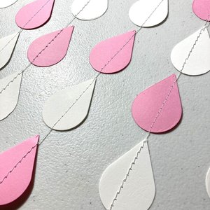 Baby Shower Decor, Raindrop Garland, Pink and White Raindrops, Baby Girl Shower, Sprinkle Garland, Baby Sprinkle Decor, Baby Shower Backdrop