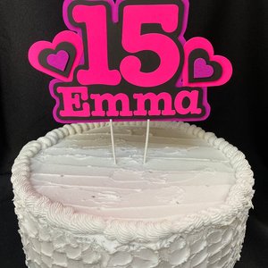 Pink and Purple Heart Neon Glow Party Cake Topper, Quineañera Black Light Party Decor, Personalized Name and Age Birthday Cake Decoration,