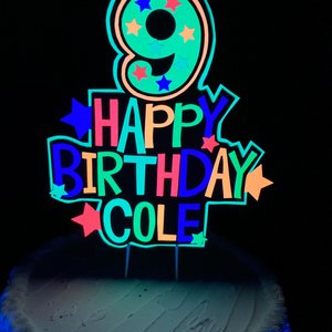 Personalized Boy Glow Party Cake Topper, Neon Birthday Cake Decor, Birthday Decoration, Glow in the Dark Supplies, Neon Skate, 9th Birthday