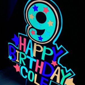 Personalized Boy Glow Party Cake Topper, Neon Birthday Cake Decor, Birthday Decoration, Glow in the Dark Supplies, Neon Skate, 9th Birthday