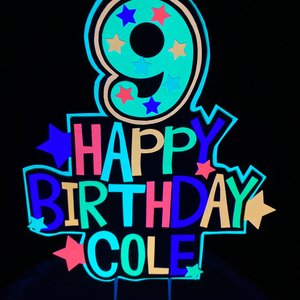 Personalized Boy Glow Party Cake Topper, Neon Birthday Cake Decor, Birthday Decoration, Glow in the Dark Supplies, Neon Skate, 9th Birthday