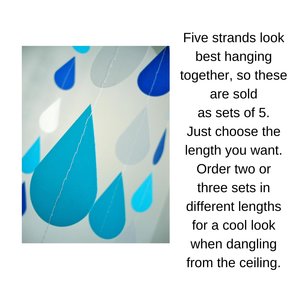 Blue Baby Shower Raindrop Garland Set of Five, Handmade Blue and White Paper Rain Streamer, Baby Boy Shower Decor, Baby Sprinkle Bunting,