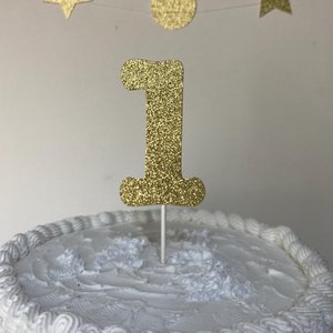 Glitter Number 1 Party Cake Topper, 1st Birthday Decoration, Baby's First Birthday, Gold Glitter Cake Accent, Number Embellishment
