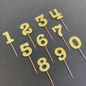 Set of 12 Glitter Gold Age Cupcake Toppers, Baby's First Birthday Cupcake Topper Decoration, 1st Birthday Decor, Number Toothpick Topper