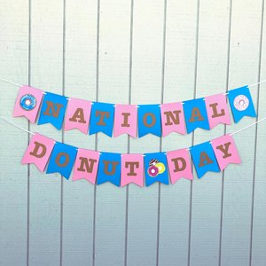 National Donut Day Banner, Donut Party, Office Celebration, Company Party, National Day Sign, Pink and Turquoise Banner, School Event