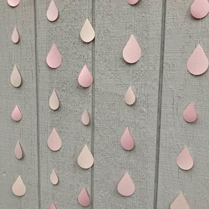 Blush Raindrop Baby Shower Garland, Pink Girl Baby Sprinkle Centerpiece, Custom Color Paper Bunting, Food and Gift Table Backdrop Decoration