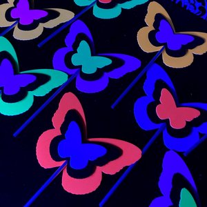 Neon Butterfly Cupcake Toppers, Glow Party Decoration, Glow in the Dark Butterflies, Black Light Cupcake Decor, UV Reflective Toppers