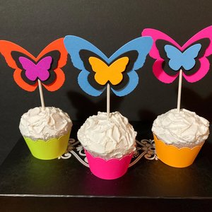 Neon Butterfly Cupcake Toppers, Glow Party Decoration, Glow in the Dark Butterflies, Black Light Cupcake Decor, UV Reflective Toppers