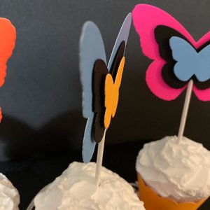 Neon Butterfly Cupcake Toppers, Glow Party Decoration, Glow in the Dark Butterflies, Black Light Cupcake Decor, UV Reflective Toppers