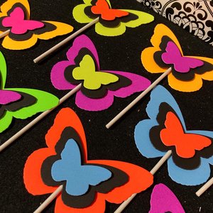 Neon Butterfly Cupcake Toppers, Glow Party Decoration, Glow in the Dark Butterflies, Black Light Cupcake Decor, UV Reflective Toppers