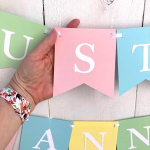 Pastel Baby Shower Banner, Custom Name or Phrase Sign, Gender Neutral Nursery Decor Personalized Party Garland, Baptism, Baby Sprinkle Event