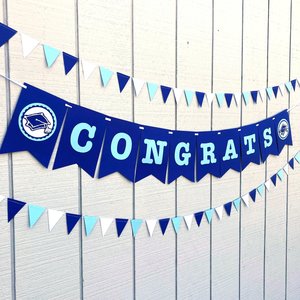 Congrats banner, graduation decor, personalized party sign, blue white decor, custom party decor, Columbia grad, Chapel Hill graduation