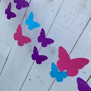 Butterfly Garland, Butterfly Party, Spring Tea Party Decoration, Easter Banner, Girl Birthday Bunting, Monarch Streamers, Pink and Purple