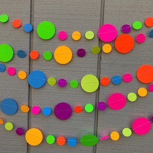 Glow in the Dark Streamers, Neon Party Garland, 80s Theme Birthday, Fluorescent Decoration, Black Light Party Supplies, Colorful Circles