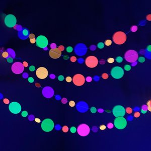 Glow in the Dark Streamers, Neon Party Garland, 80s Theme Birthday, Fluorescent Decoration, Black Light Party Supplies, Colorful Circles