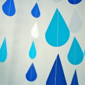 Blue Baby Shower Raindrop Garland Set of Five, Handmade Blue and White Paper Rain Streamer, Baby Boy Shower Decor, Baby Sprinkle Bunting,