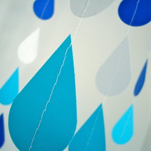 Blue Baby Shower Raindrop Garland Set of Five, Handmade Blue and White Paper Rain Streamer, Baby Boy Shower Decor, Baby Sprinkle Bunting,